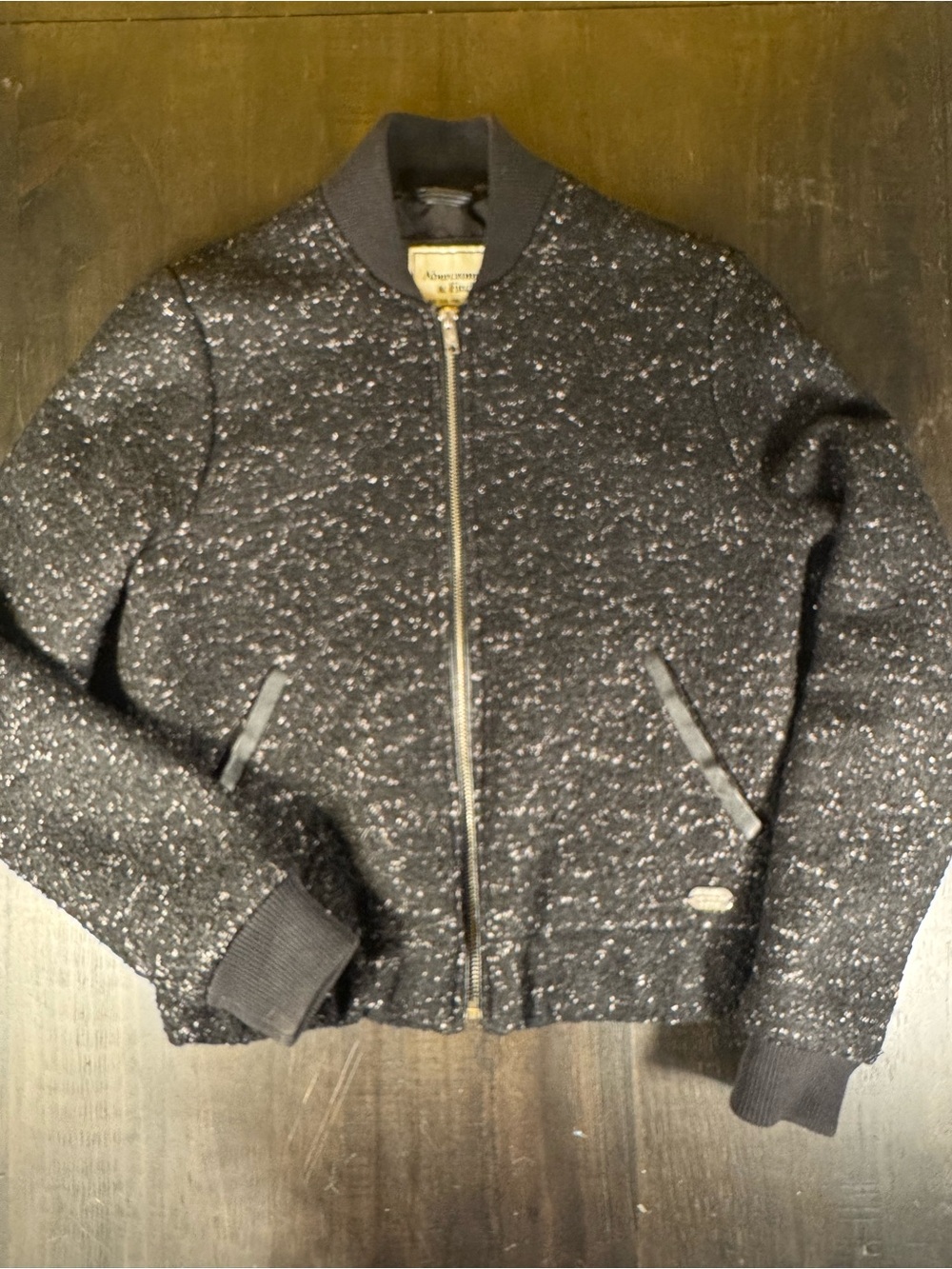 Abercrombie & Fitch Black Tweed Wool Blend Bomber Jacket Women's XS Speckled